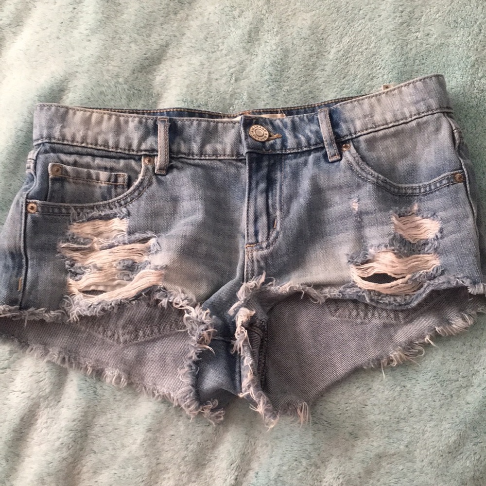 Distressed denim shorts